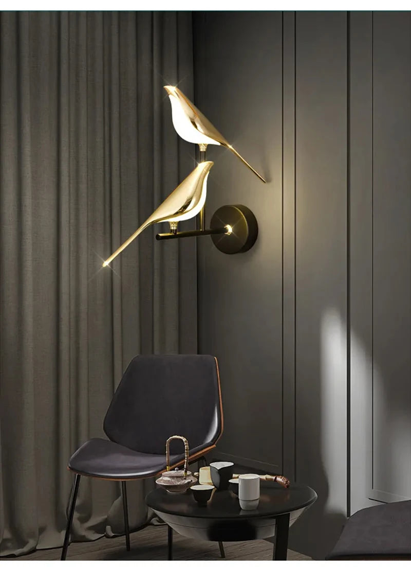 Nordic gouden vogel LED wandlamp – design Art Deco wandverlichting voor slaapkamer & woonkamer