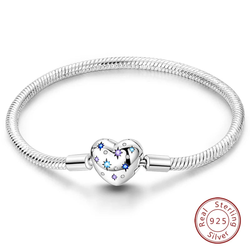 925 Sterling zilveren “Forever Love” hartarmband – Ster, maan, vliegtuig & aarde charms voor dames
