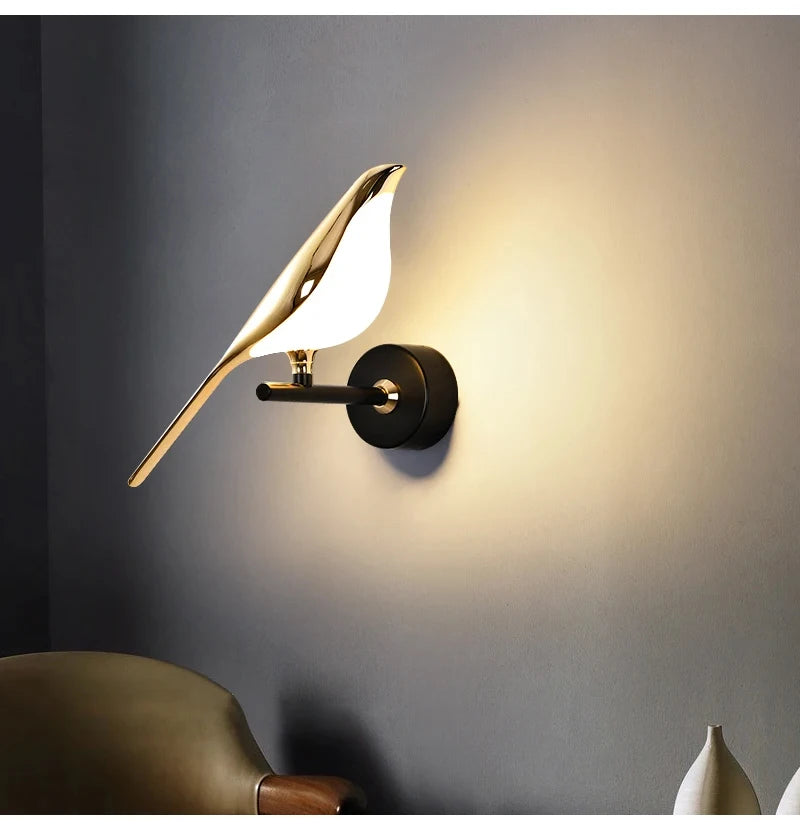 Nordic gouden vogel LED wandlamp – design Art Deco wandverlichting voor slaapkamer & woonkamer