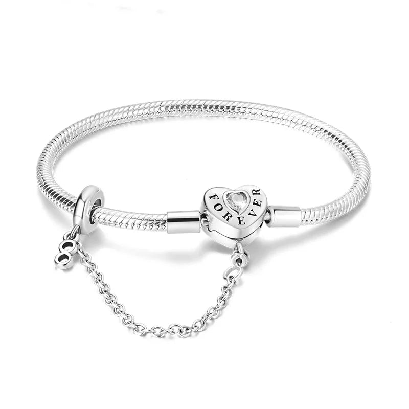 925 Sterling zilveren “Forever Love” hartarmband – Ster, maan, vliegtuig & aarde charms voor dames