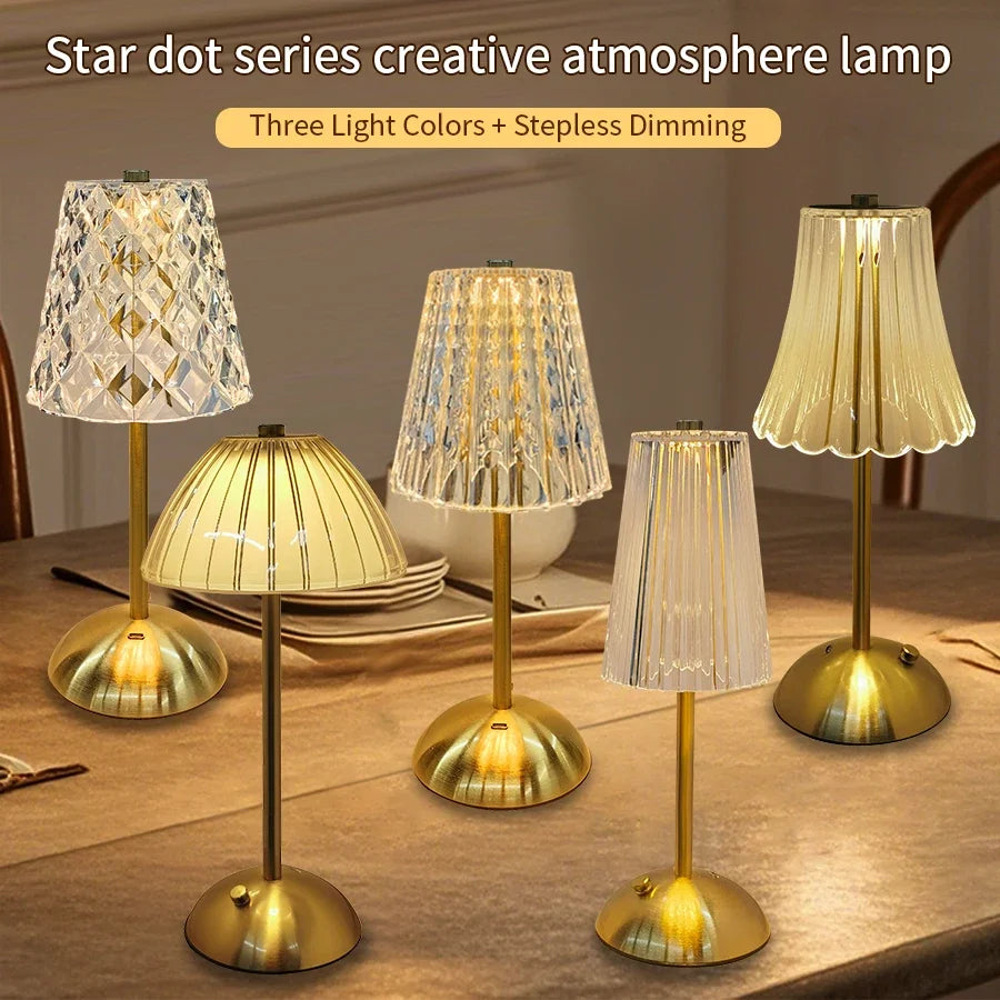 Kristallen LED tafellamp met touch sensor – oplaadbare dimbare nachtlamp voor slaapkamer & hotel