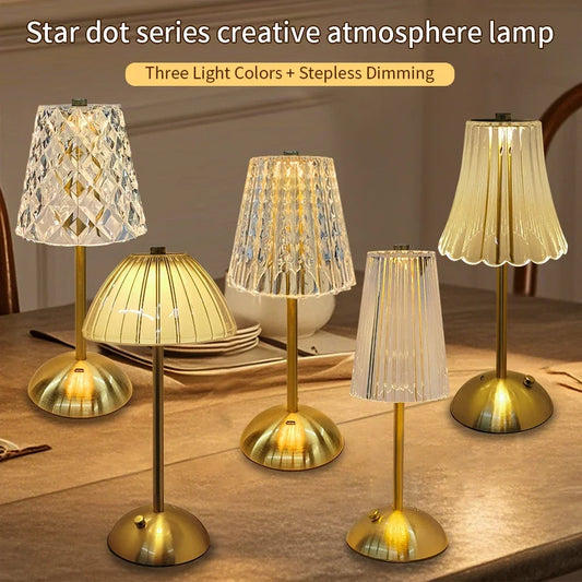 Kristallen LED tafellamp met touch sensor – oplaadbare dimbare nachtlamp voor slaapkamer & hotel