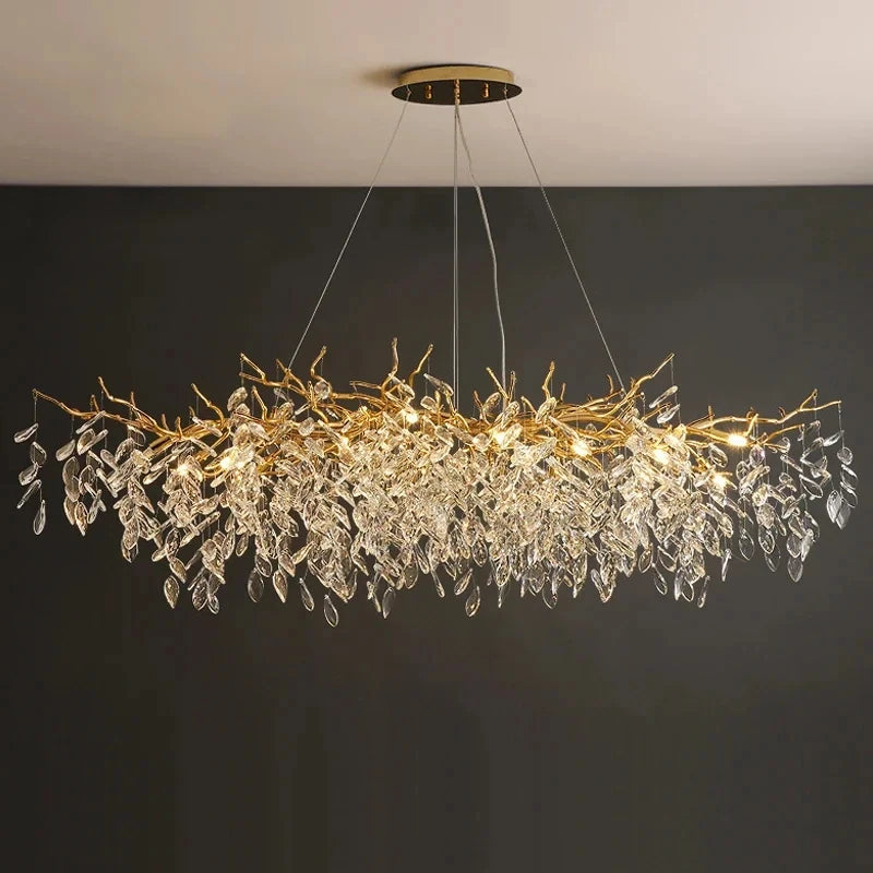 Luxe gouden kristallen LED kroonluchter – elegante plafondverlichting voor woonkamer & eetkamer