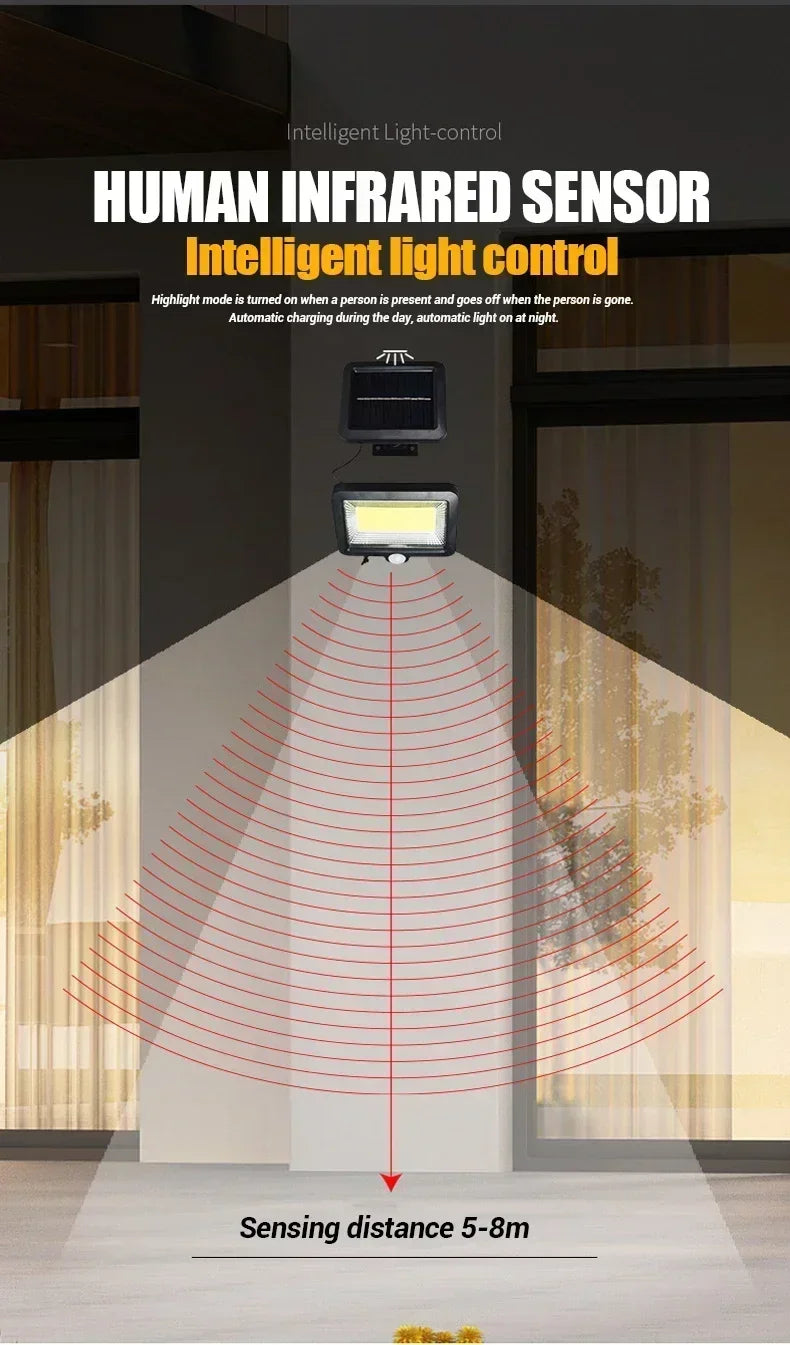 Solar Buitenlamp met Bewegingssensor – Split Paneel – 100/120/128 LED – 3 Lichtstanden – IP65 Waterdicht – Tuin, Schutting & Oprit