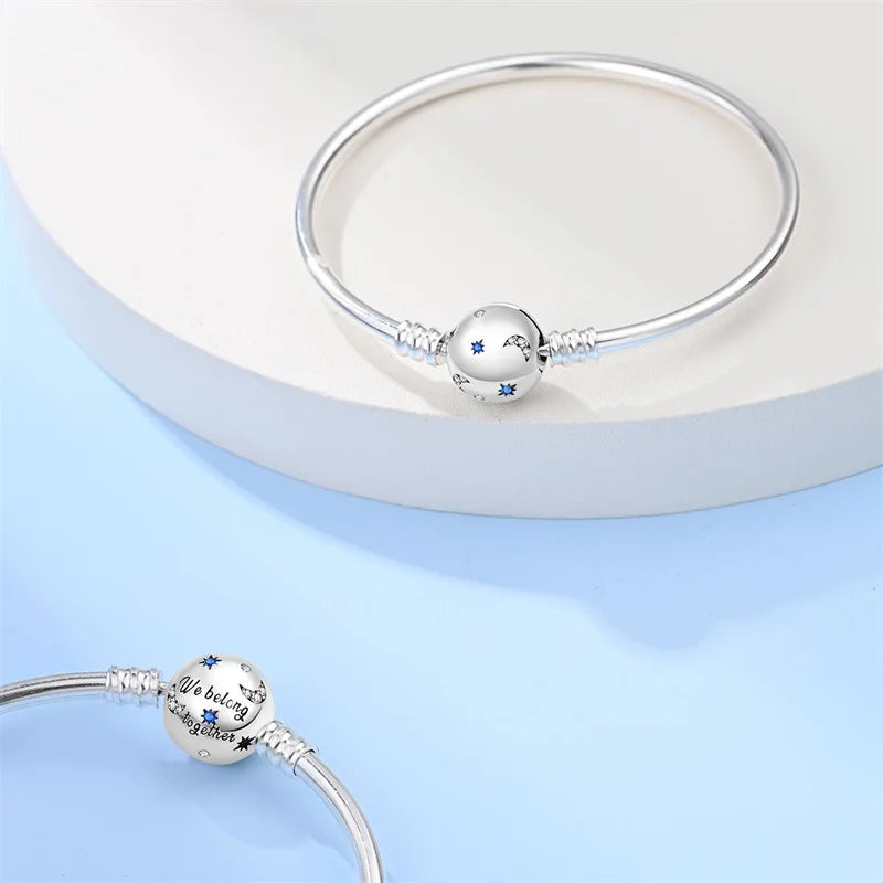 925 Sterling zilveren “Forever Love” hartarmband – Ster, maan, vliegtuig & aarde charms voor dames