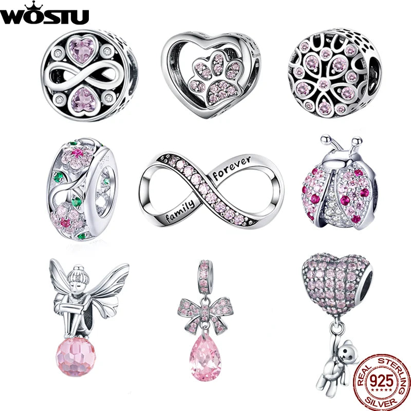925 sterling zilveren roze zirconia bedel – opengewerkt kristallen charm voor armbanden