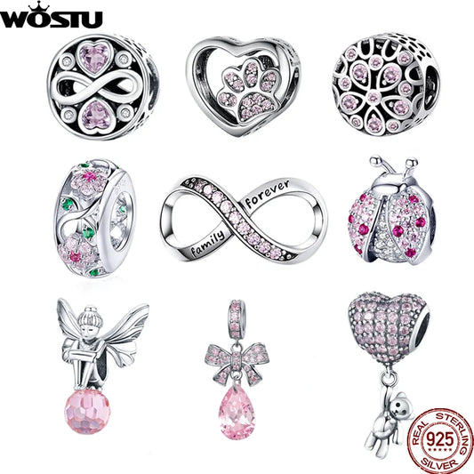 925 sterling zilveren roze zirconia bedel – opengewerkt kristallen charm voor armbanden