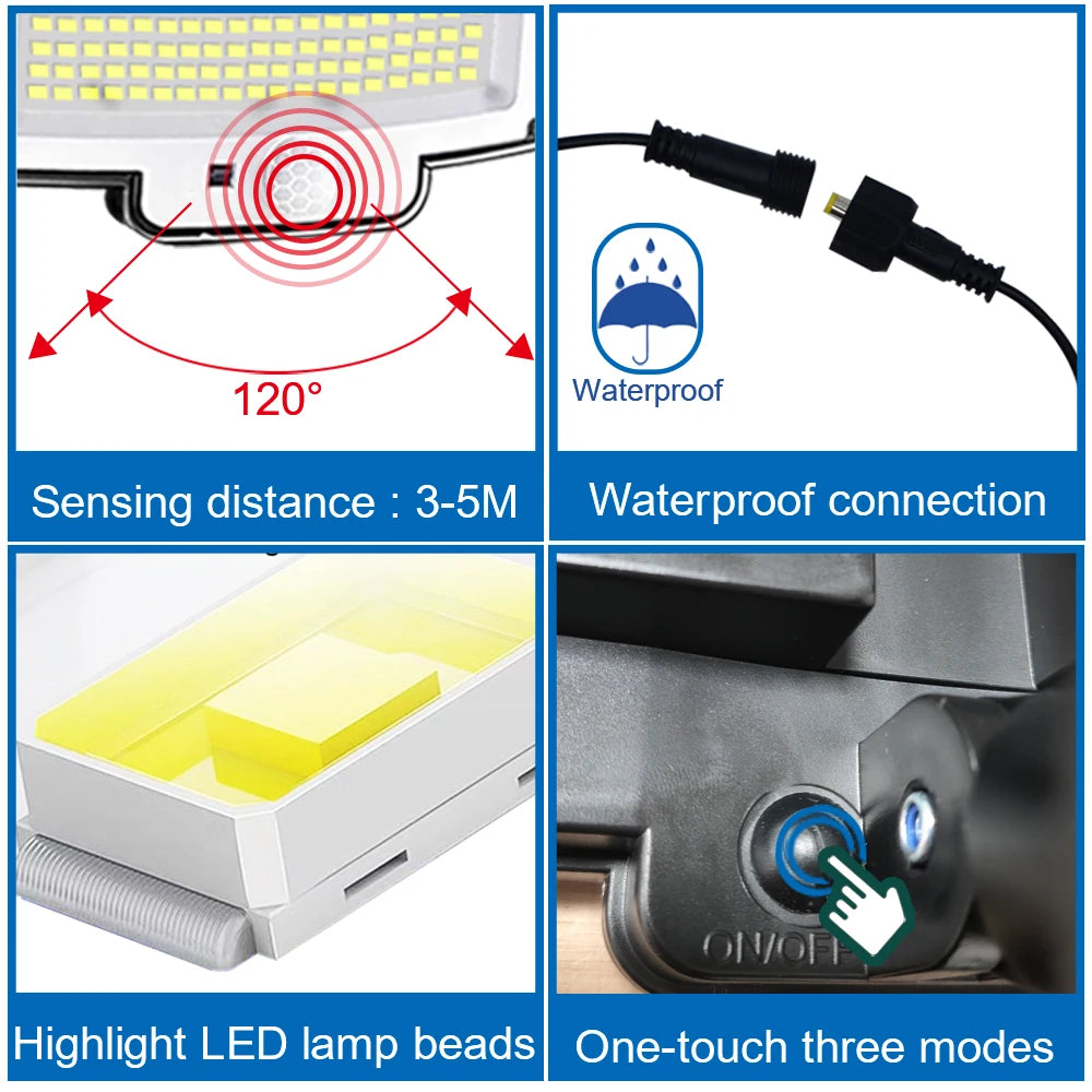 366 LED zonne-energie buitenlamp met bewegingssensor – IP65 waterdichte tuin & beveiligingslamp