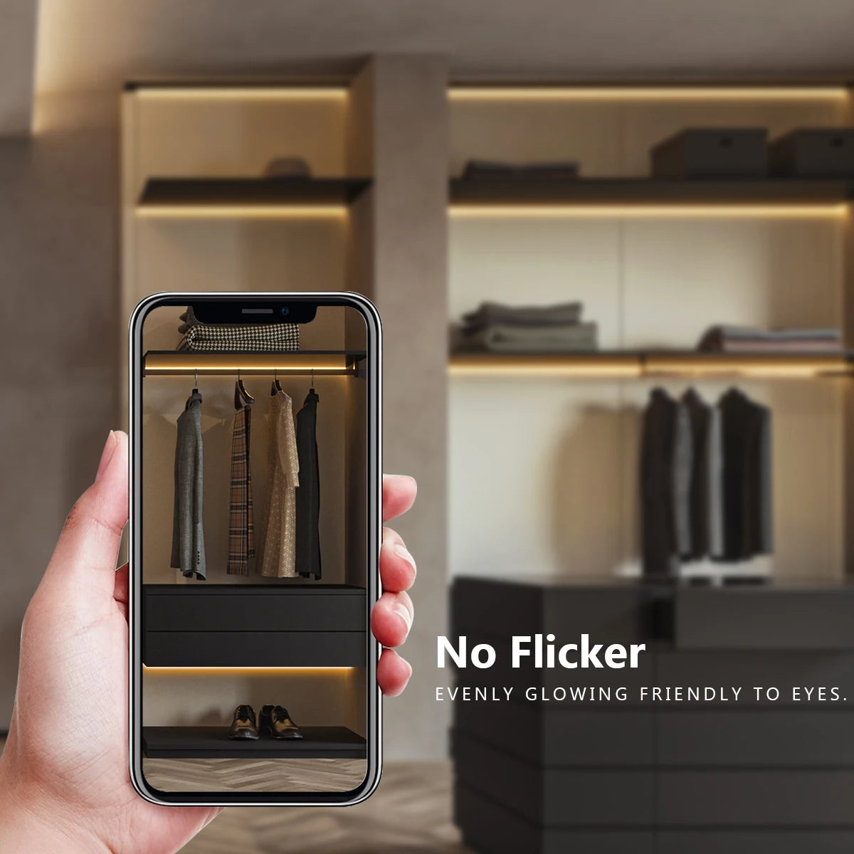 Moderne LED COB lichtstrip met touch- en handscan dimmer. Dimbaar, hoge lichtopbrengst en ideaal voor akoestische panelen, kasten, planken en sfeervolle wandverlichting.