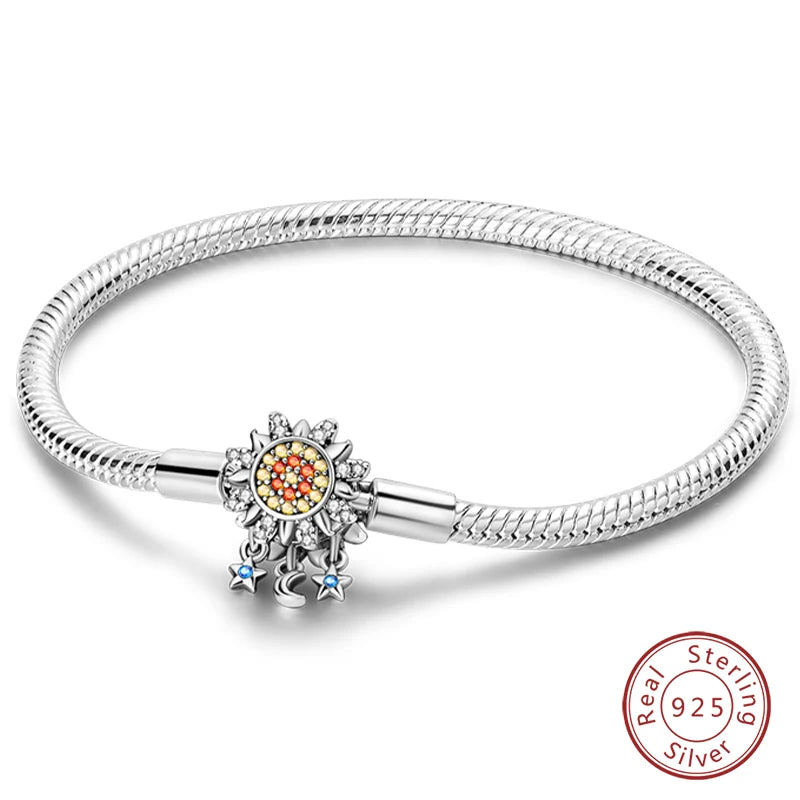 925 Sterling zilveren “Forever Love” hartarmband – Ster, maan, vliegtuig & aarde charms voor dames