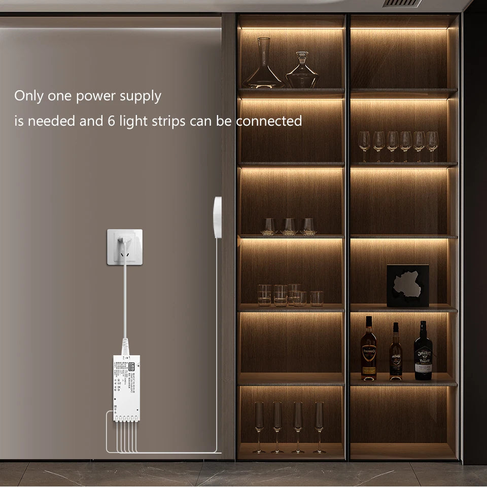 Moderne LED COB lichtstrip met touch- en handscan dimmer. Dimbaar, hoge lichtopbrengst en ideaal voor akoestische panelen, kasten, planken en sfeervolle wandverlichting.