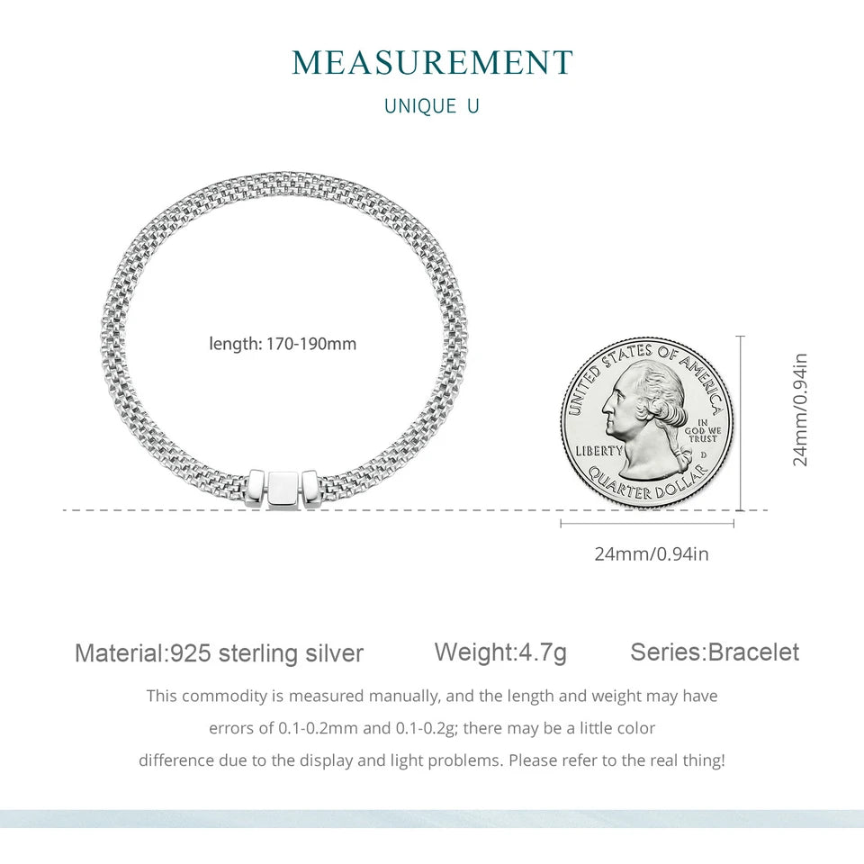 925 sterling zilveren gevlochten armband – retro schakelarmband met vierkante gesp