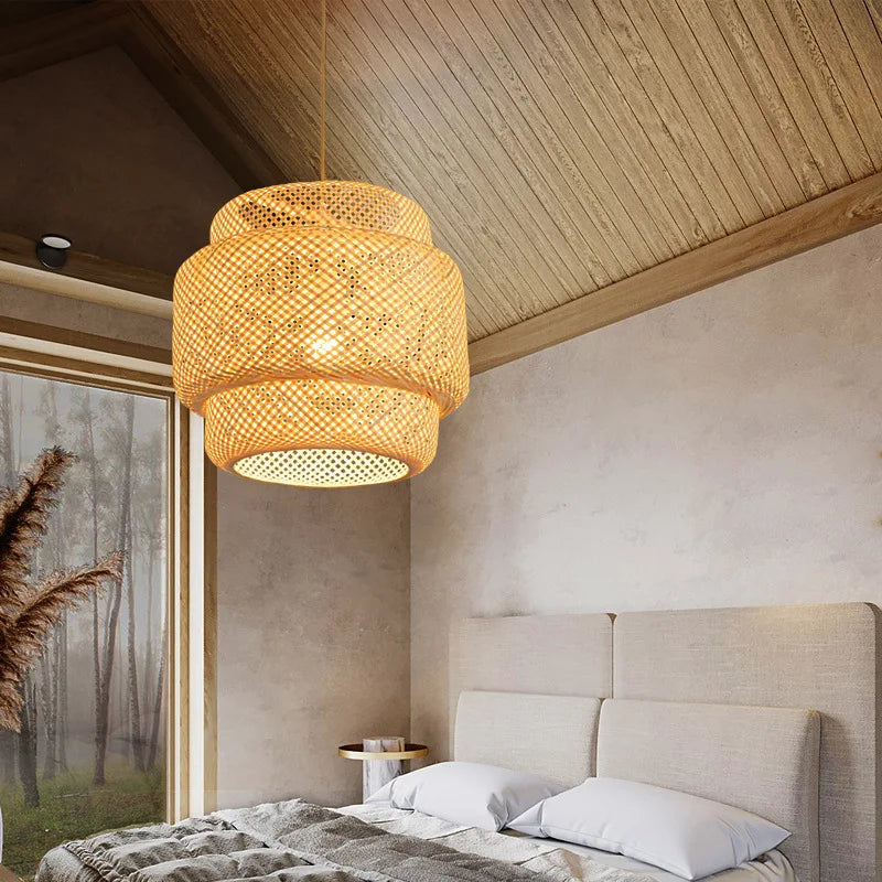 Handgeweven bamboe hanglamp – Chinese stijl pendant lamp voor slaapkamer & woonkamer