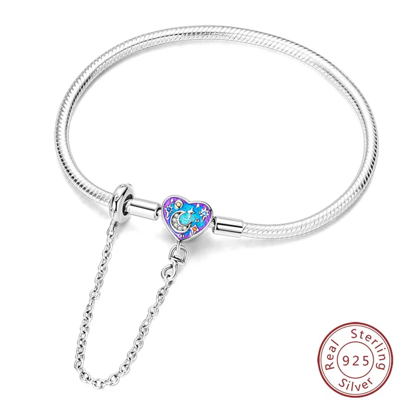 925 Sterling zilveren “Forever Love” hartarmband – Ster, maan, vliegtuig & aarde charms voor dames