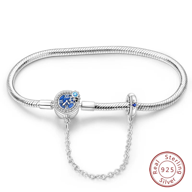 925 sterling zilveren bedelarmband – Ster, maan, zon & klavertje vier met groene zirconia