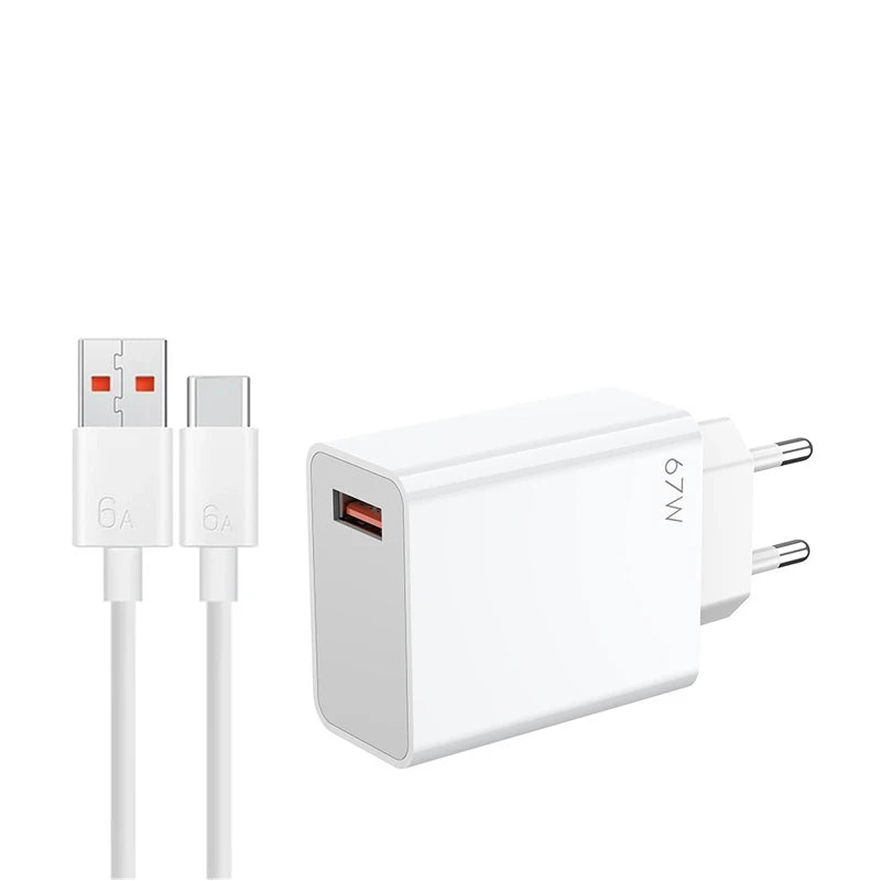 Xiaomi 67W originele snellader EU – Turbo Charge adapter met 6A USB-C kabel
