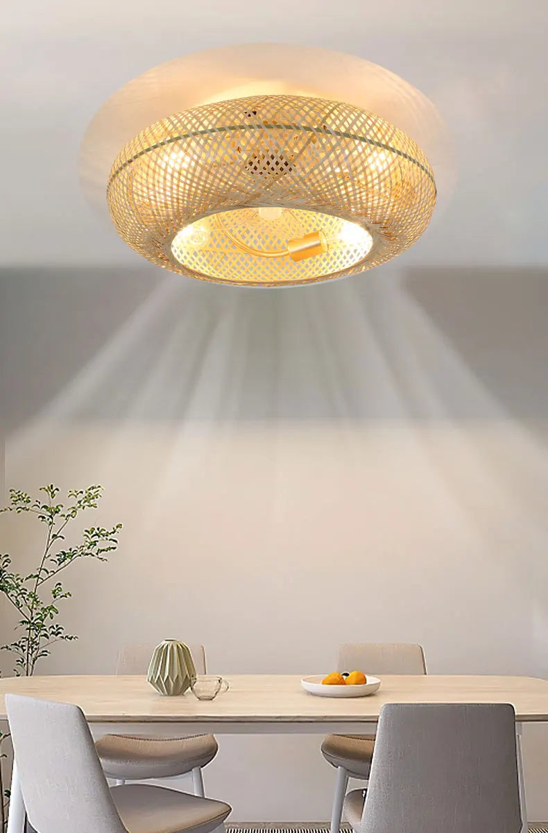 Moderne bamboe plafondventilator met LED licht – stille inklapbare bladen & afstandsbediening (50 cm)