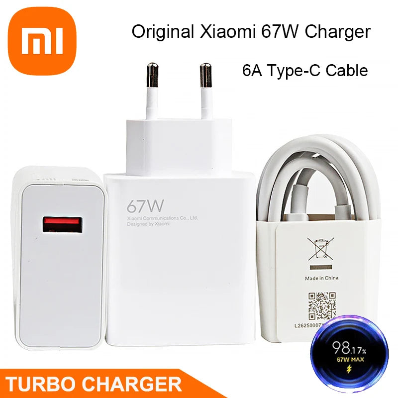 Xiaomi 67W originele snellader EU – Turbo Charge adapter met 6A USB-C kabel