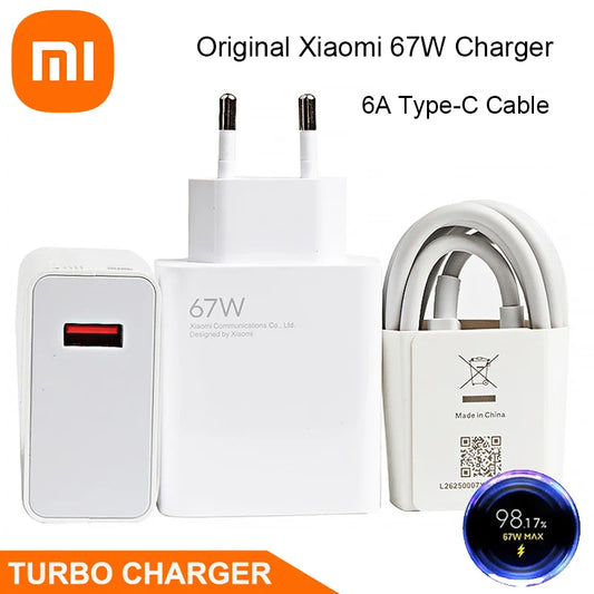 Xiaomi 67W originele snellader EU – Turbo Charge adapter met 6A USB-C kabel