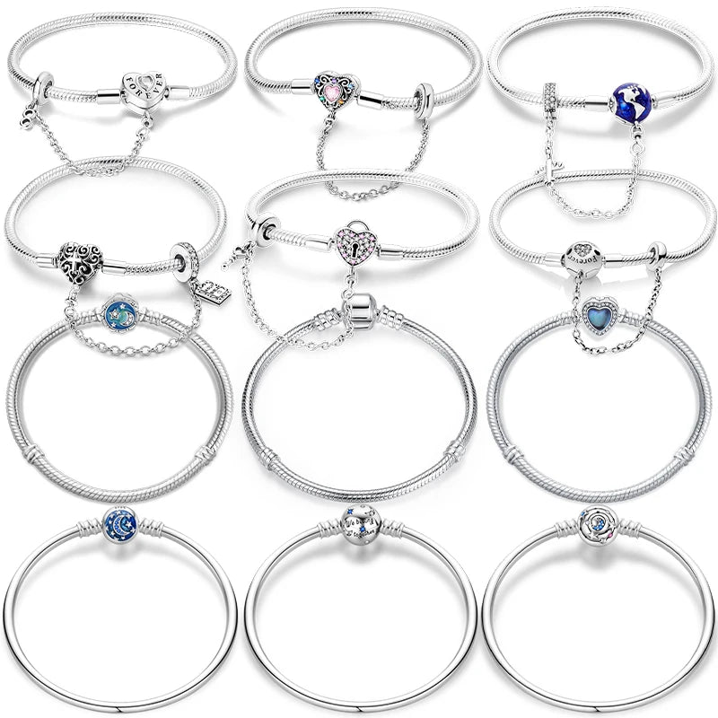 925 Sterling zilveren “Forever Love” hartarmband – Ster, maan, vliegtuig & aarde charms voor dames