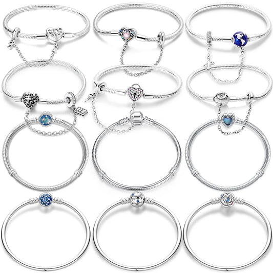925 Sterling zilveren “Forever Love” hartarmband – Ster, maan, vliegtuig & aarde charms voor dames
