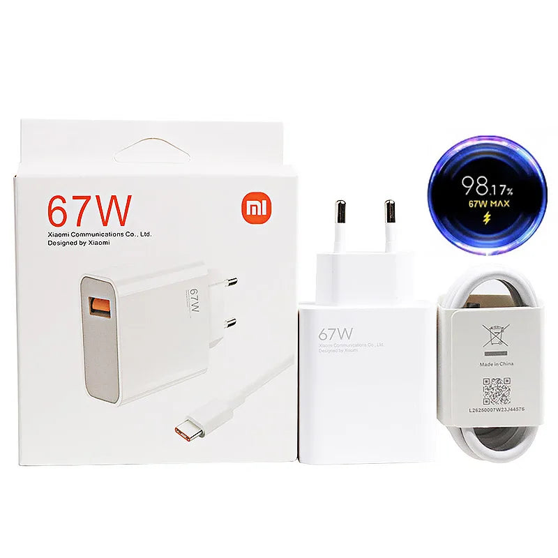 Xiaomi 67W originele snellader EU – Turbo Charge adapter met 6A USB-C kabel