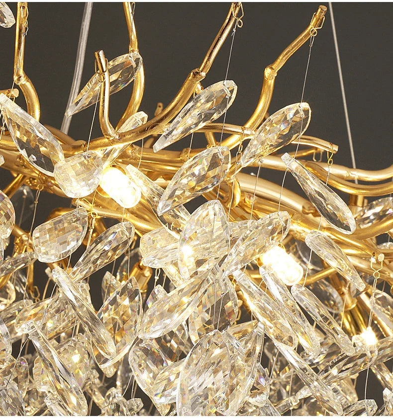 Luxe gouden kristallen LED kroonluchter – elegante plafondverlichting voor woonkamer & eetkamer