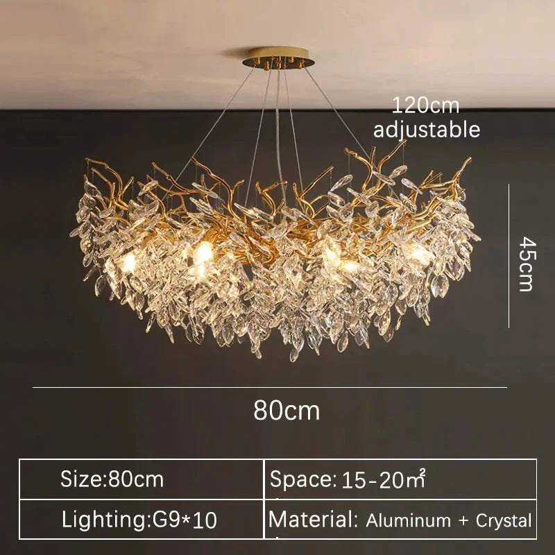Luxe gouden kristallen LED kroonluchter – elegante plafondverlichting voor woonkamer & eetkamer