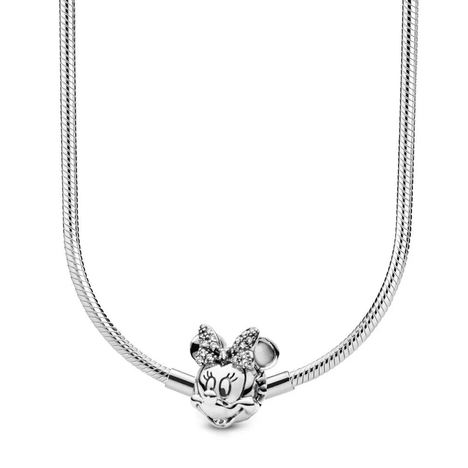 Disney-inspiratie Minnie & Mickey ketting – 925 sterling zilveren charm met strik en pompoen detail