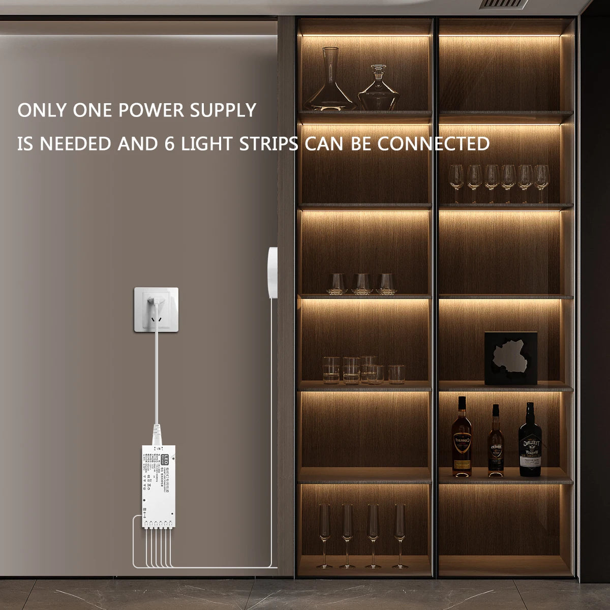 Moderne LED COB lichtstrip met touch- en handscan dimmer. Dimbaar, hoge lichtopbrengst en ideaal voor akoestische panelen, kasten, planken en sfeervolle wandverlichting.