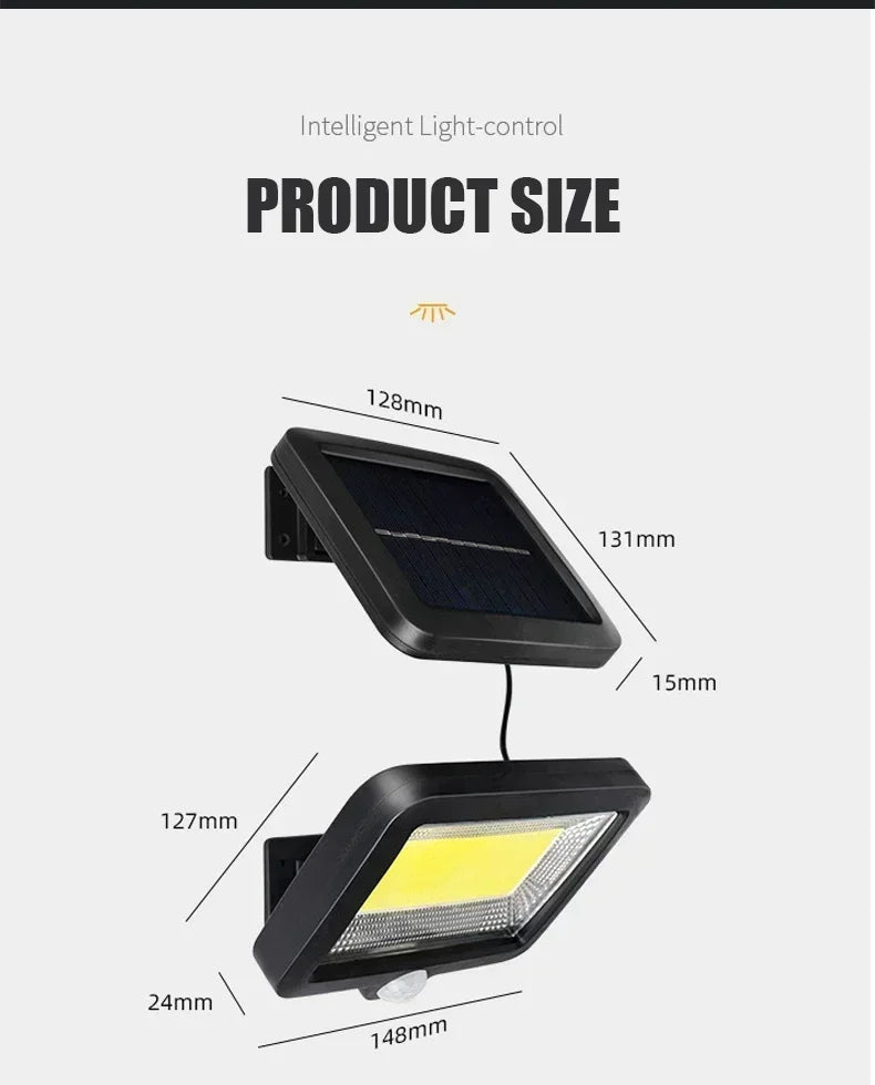 Solar Buitenlamp met Bewegingssensor – Split Paneel – 100/120/128 LED – 3 Lichtstanden – IP65 Waterdicht – Tuin, Schutting & Oprit