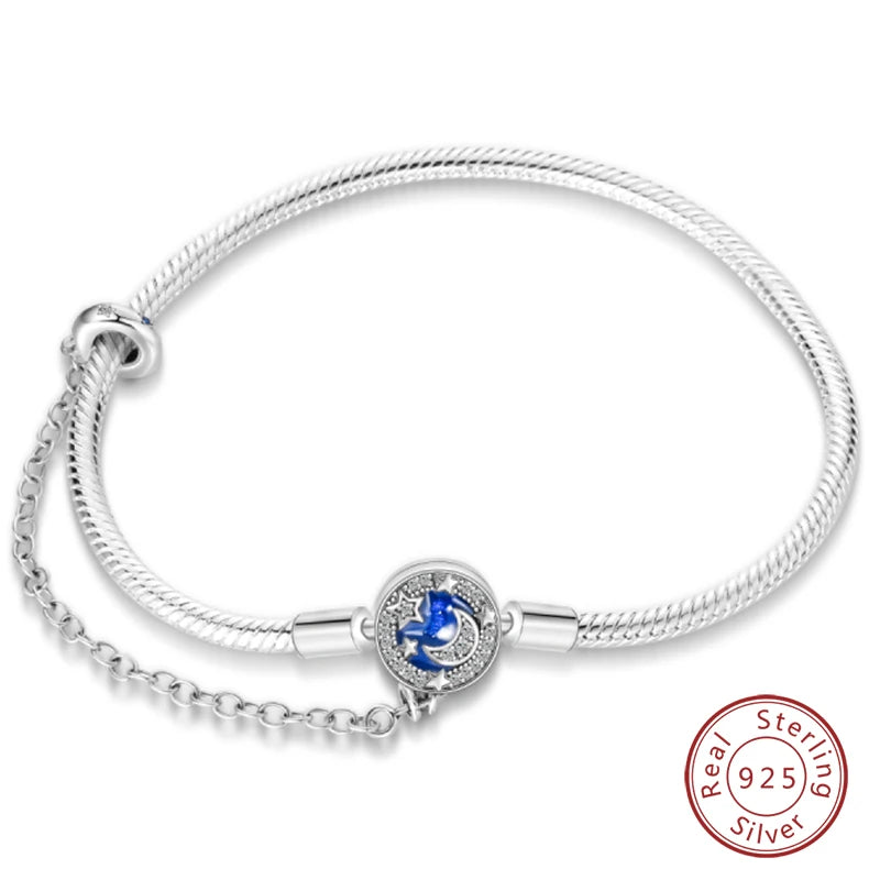 925 Sterling zilveren “Forever Love” hartarmband – Ster, maan, vliegtuig & aarde charms voor dames