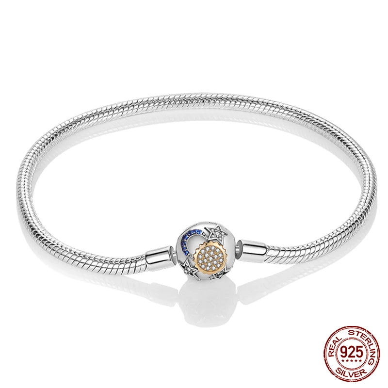 925 sterling zilveren bedelarmband – Ster, maan, zon & klavertje vier met groene zirconia