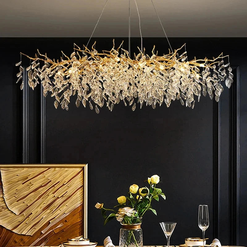 Luxe gouden kristallen LED kroonluchter – elegante plafondverlichting voor woonkamer & eetkamer