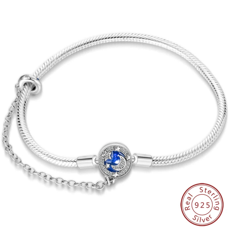 925 sterling zilveren bedelarmband – Ster, maan, zon & klavertje vier met groene zirconia