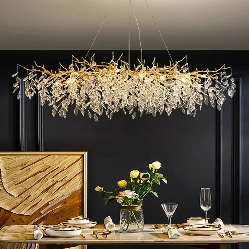 Luxe gouden kristallen LED kroonluchter – elegante plafondverlichting voor woonkamer & eetkamer