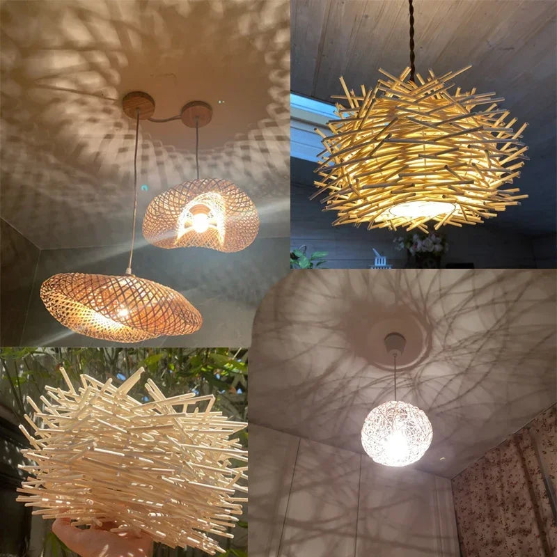 Rotan bamboe hanglamp – handgeweven natuurlijke pendant lamp voor woonkamer & slaapkamer