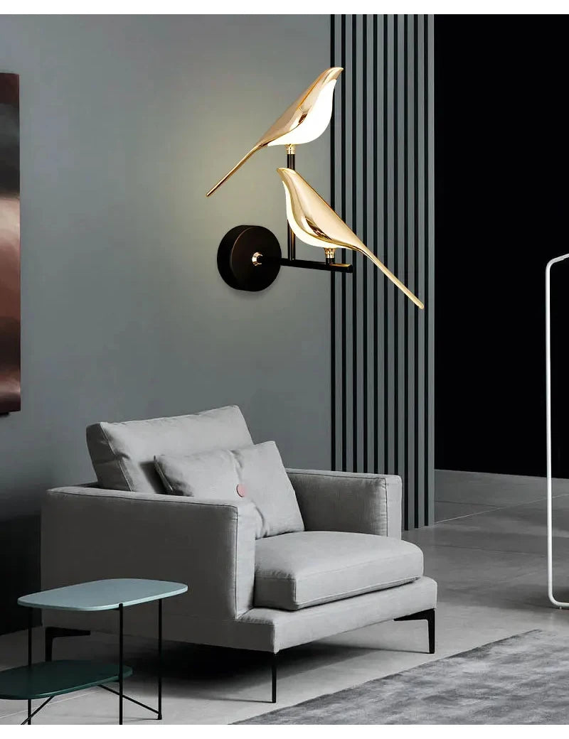 Nordic gouden vogel LED wandlamp – design Art Deco wandverlichting voor slaapkamer & woonkamer