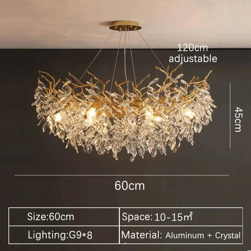 Luxe gouden kristallen LED kroonluchter – elegante plafondverlichting voor woonkamer & eetkamer