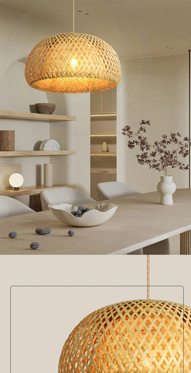 Rotan bamboe hanglamp – handgeweven natuurlijke pendant lamp voor woonkamer & slaapkamer