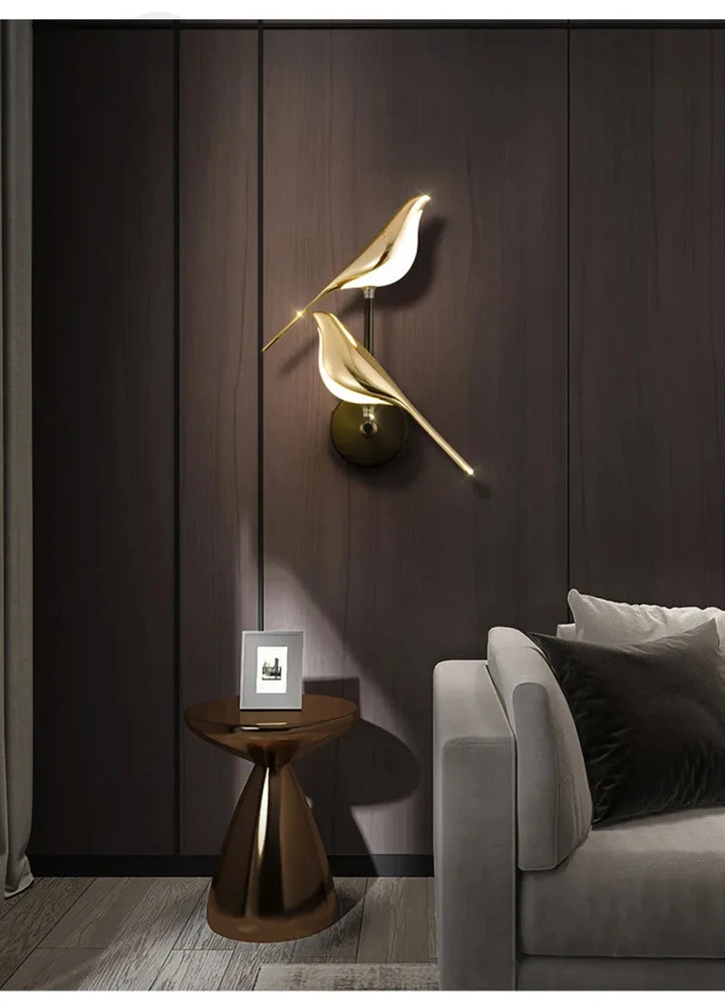 Nordic gouden vogel LED wandlamp – design Art Deco wandverlichting voor slaapkamer & woonkamer