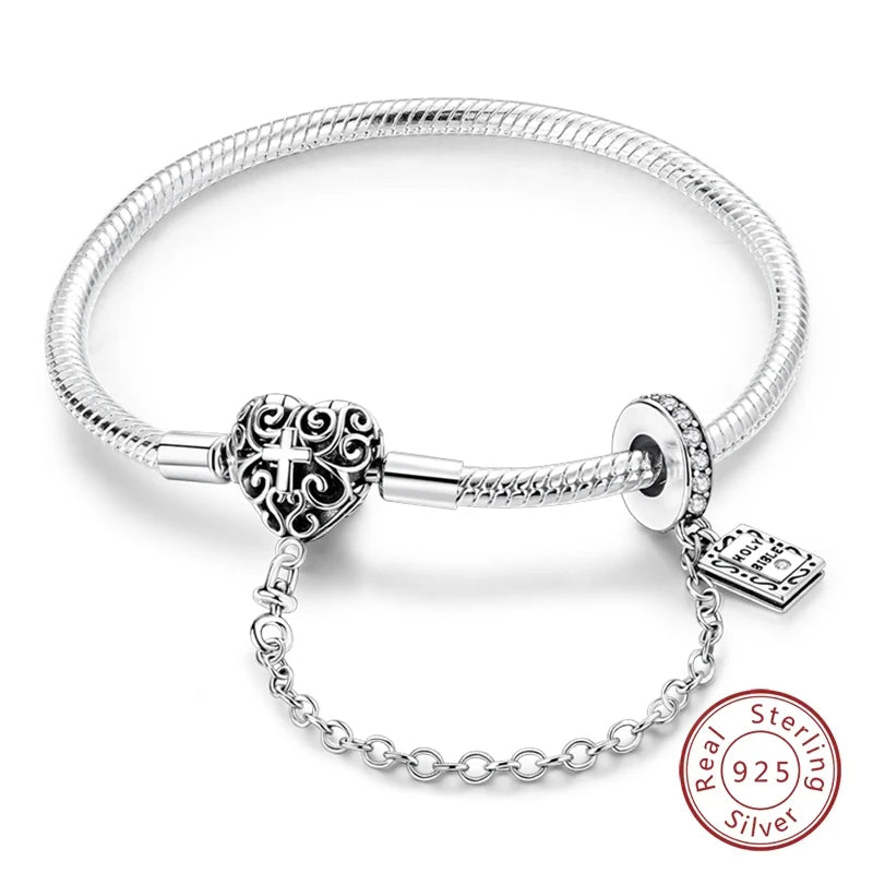 925 Sterling zilveren “Forever Love” hartarmband – Ster, maan, vliegtuig & aarde charms voor dames