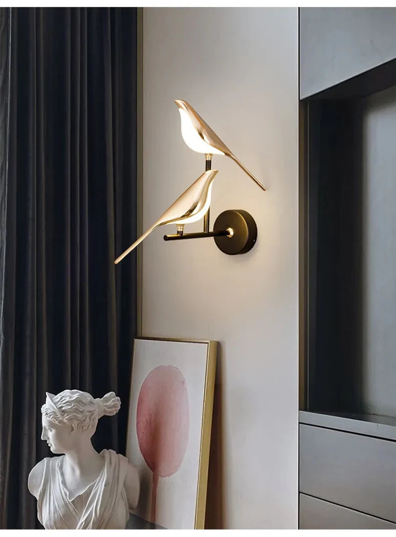 Nordic gouden vogel LED wandlamp – design Art Deco wandverlichting voor slaapkamer & woonkamer