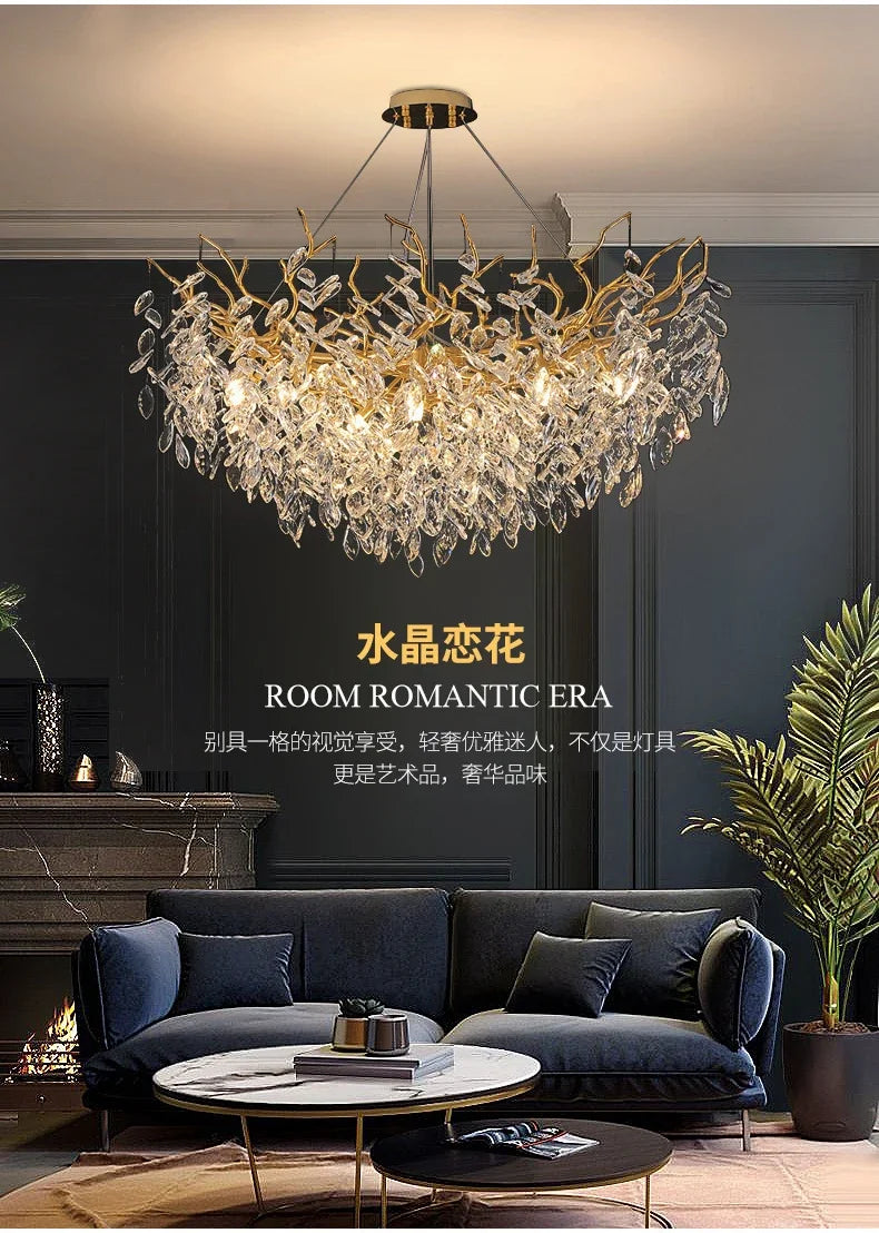 Luxe gouden kristallen LED kroonluchter – elegante plafondverlichting voor woonkamer & eetkamer