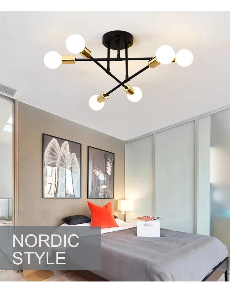 Nordic minimalistische hanglamp – moderne LED plafondlamp in zwart/goud voor slaapkamer & woonkamer