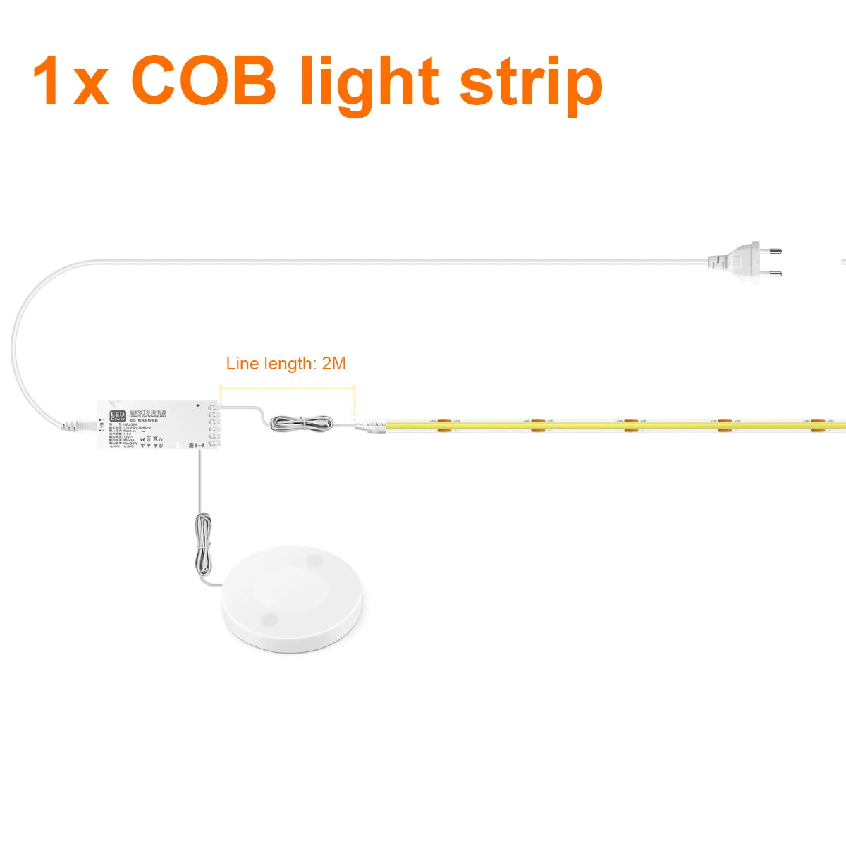 Moderne LED COB lichtstrip met touch- en handscan dimmer. Dimbaar, hoge lichtopbrengst en ideaal voor akoestische panelen, kasten, planken en sfeervolle wandverlichting.