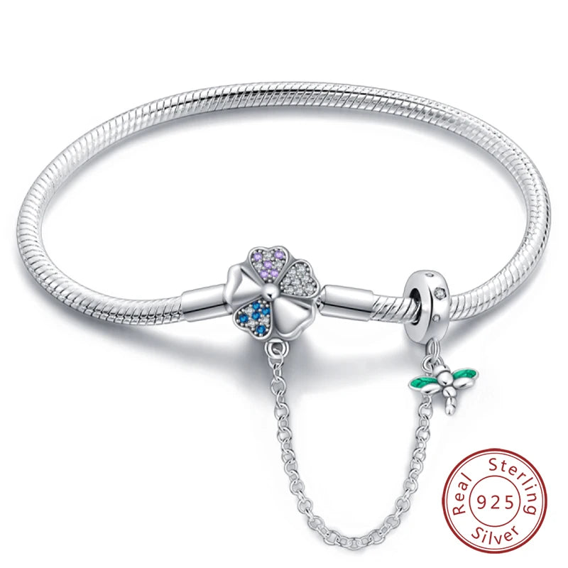 925 sterling zilveren bedelarmband – Ster, maan, zon & klavertje vier met groene zirconia