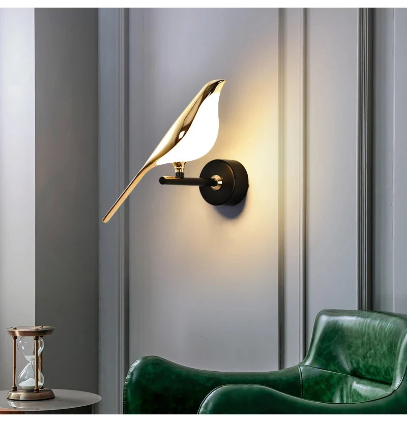 Nordic gouden vogel LED wandlamp – design Art Deco wandverlichting voor slaapkamer & woonkamer