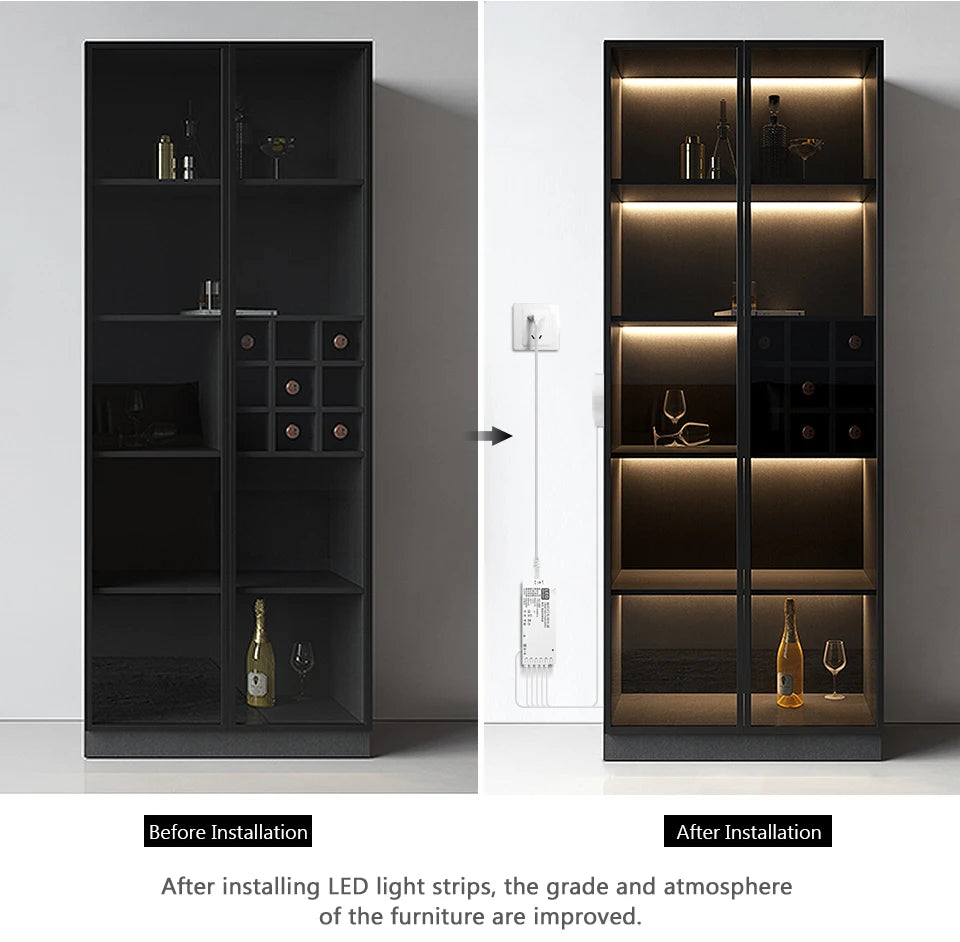 Moderne LED COB lichtstrip met touch- en handscan dimmer. Dimbaar, hoge lichtopbrengst en ideaal voor akoestische panelen, kasten, planken en sfeervolle wandverlichting.