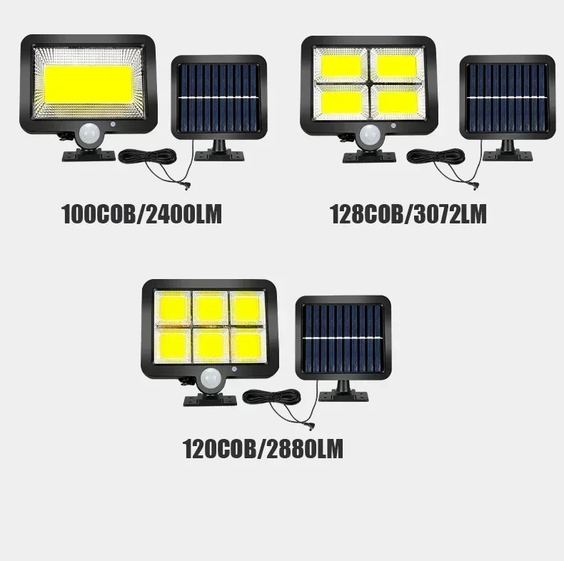 Solar Buitenlamp met Bewegingssensor – Split Paneel – 100/120/128 LED – 3 Lichtstanden – IP65 Waterdicht – Tuin, Schutting & Oprit